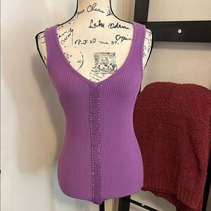 Bebe Y2K Purple Chain Ribbed Pullover Knit Tank Top Feminine 2000’s Bohemian